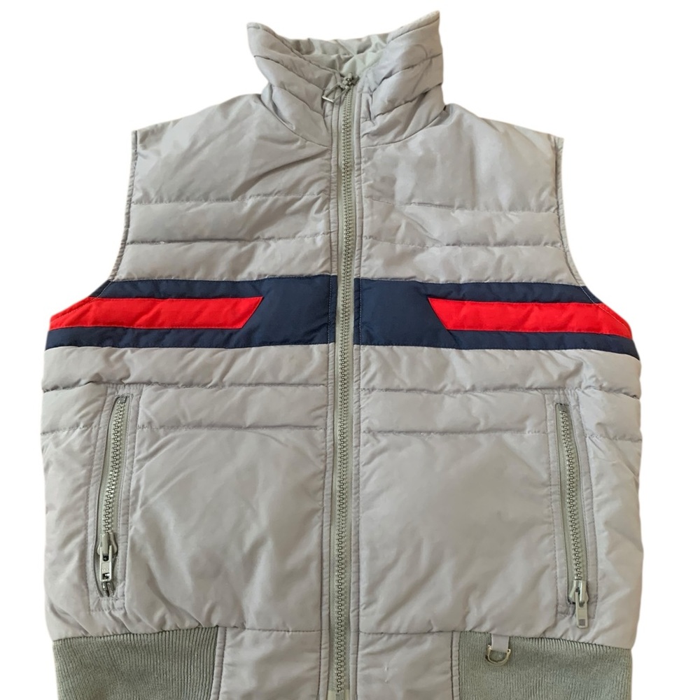 Vintage Herman’s Down Ski 🎿 Vest Red and Gray Quilted Vest with Stand-Up Collar